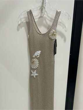 White Fox Boutique Metallic Taupe-Sea Embellished Maxi Dress